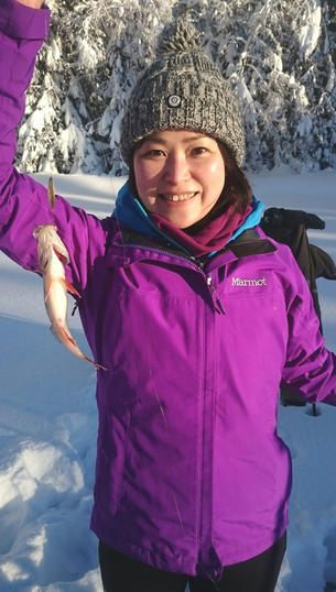 Dr Yuka Kitayama ice fishing in the Drammen-area. Photo: Private